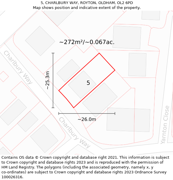 5, CHARLBURY WAY, ROYTON, OLDHAM, OL2 6PD: Plot and title map