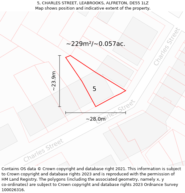 5, CHARLES STREET, LEABROOKS, ALFRETON, DE55 1LZ: Plot and title map