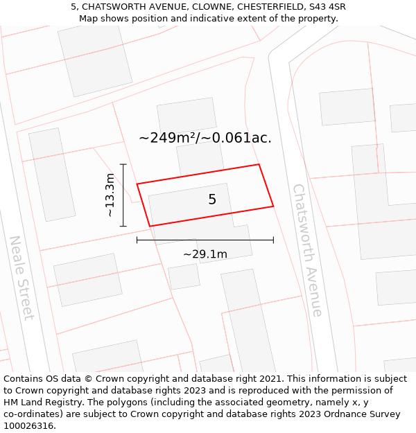 5, CHATSWORTH AVENUE, CLOWNE, CHESTERFIELD, S43 4SR: Plot and title map