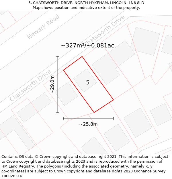 5, CHATSWORTH DRIVE, NORTH HYKEHAM, LINCOLN, LN6 8LD: Plot and title map