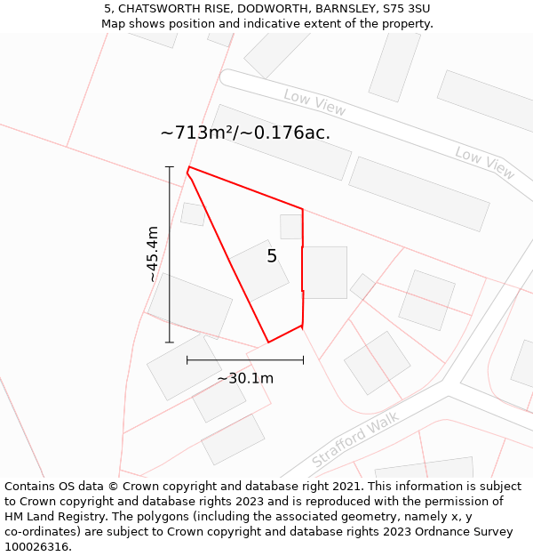 5, CHATSWORTH RISE, DODWORTH, BARNSLEY, S75 3SU: Plot and title map