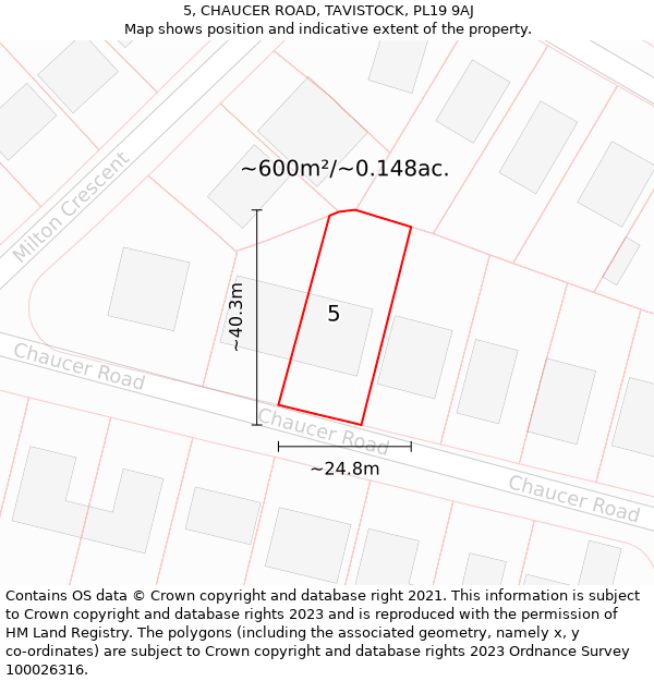 5, CHAUCER ROAD, TAVISTOCK, PL19 9AJ: Plot and title map