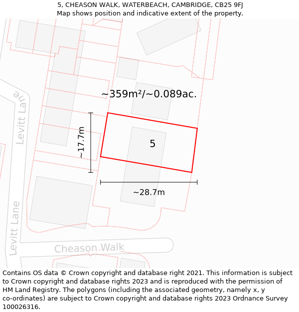 5, CHEASON WALK, WATERBEACH, CAMBRIDGE, CB25 9FJ: Plot and title map