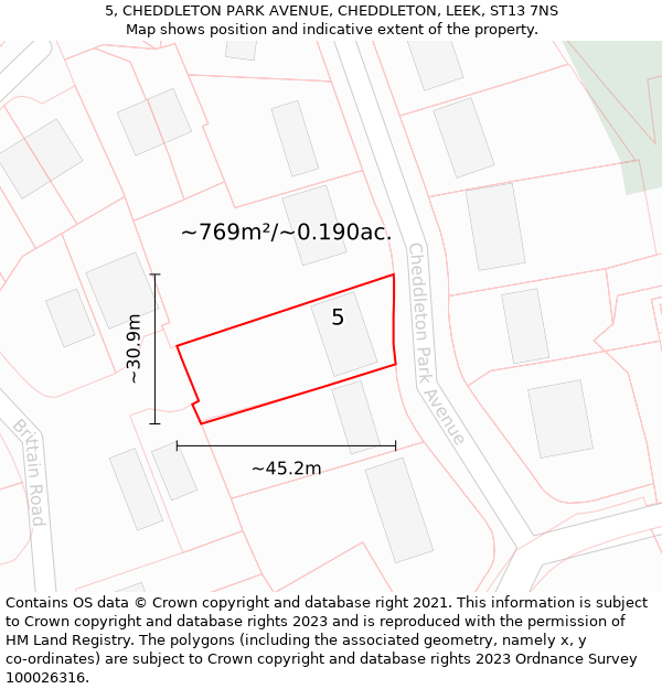 5, CHEDDLETON PARK AVENUE, CHEDDLETON, LEEK, ST13 7NS: Plot and title map