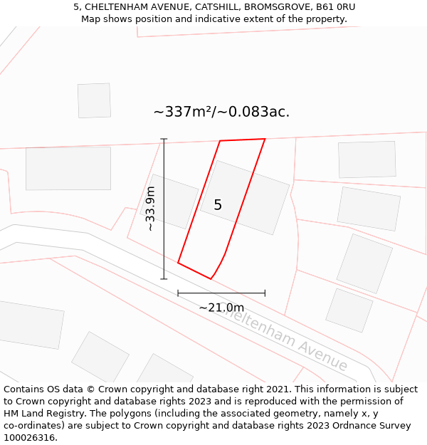 5, CHELTENHAM AVENUE, CATSHILL, BROMSGROVE, B61 0RU: Plot and title map