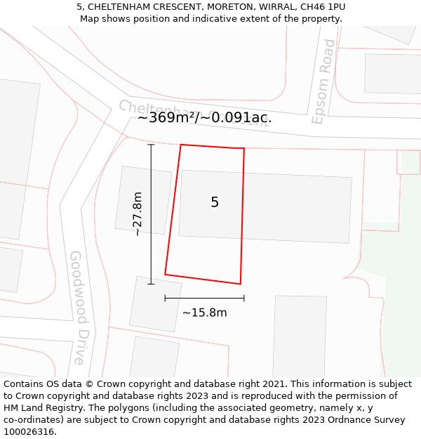 5, CHELTENHAM CRESCENT, MORETON, WIRRAL, CH46 1PU: Plot and title map