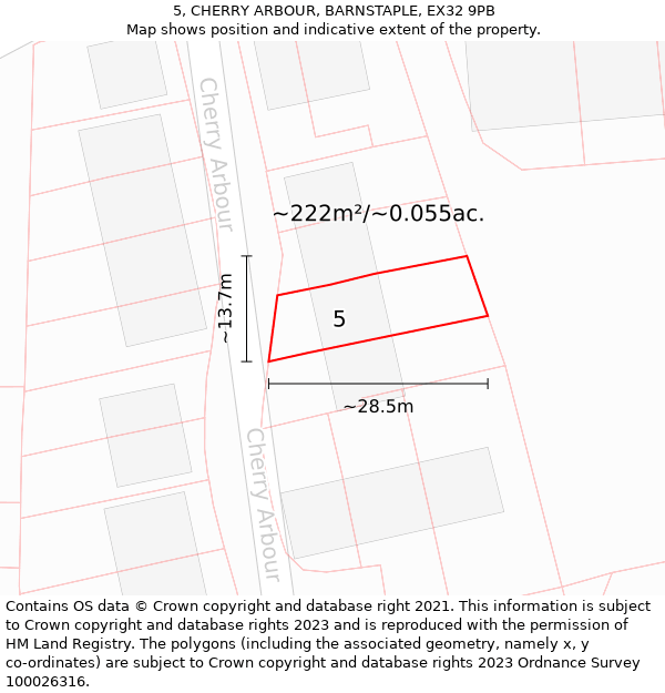 5, CHERRY ARBOUR, BARNSTAPLE, EX32 9PB: Plot and title map