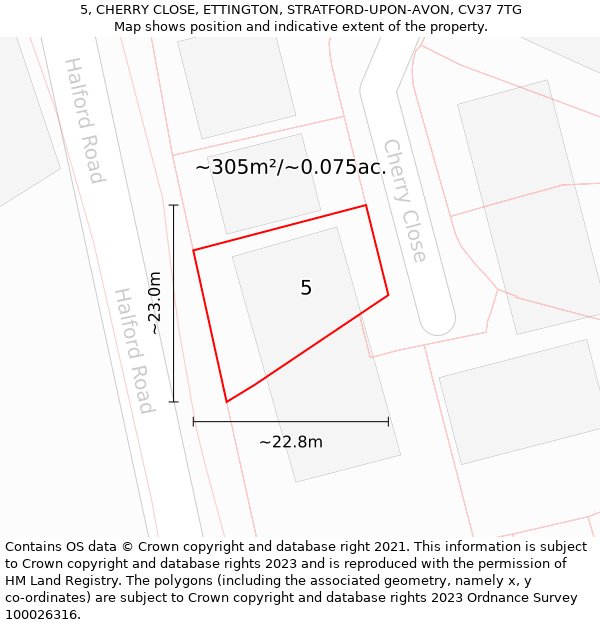 5, CHERRY CLOSE, ETTINGTON, STRATFORD-UPON-AVON, CV37 7TG: Plot and title map