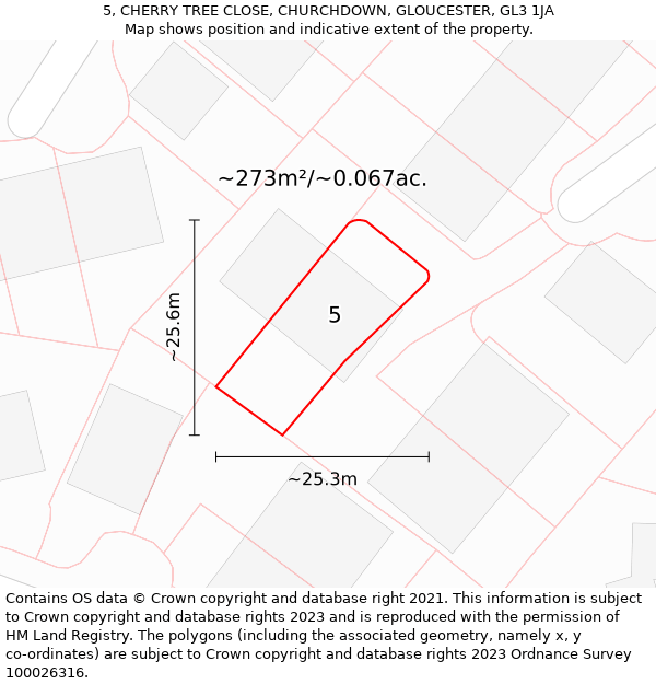 5, CHERRY TREE CLOSE, CHURCHDOWN, GLOUCESTER, GL3 1JA: Plot and title map