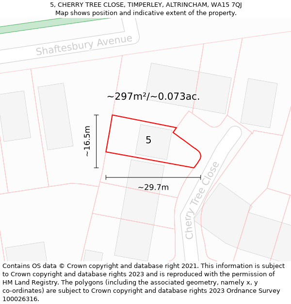 5, CHERRY TREE CLOSE, TIMPERLEY, ALTRINCHAM, WA15 7QJ: Plot and title map