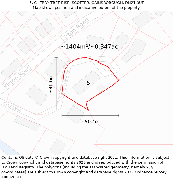 5, CHERRY TREE RISE, SCOTTER, GAINSBOROUGH, DN21 3UF: Plot and title map