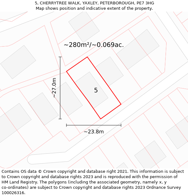 5, CHERRYTREE WALK, YAXLEY, PETERBOROUGH, PE7 3HG: Plot and title map