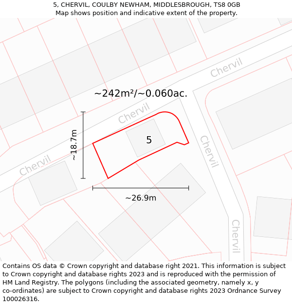 5, CHERVIL, COULBY NEWHAM, MIDDLESBROUGH, TS8 0GB: Plot and title map