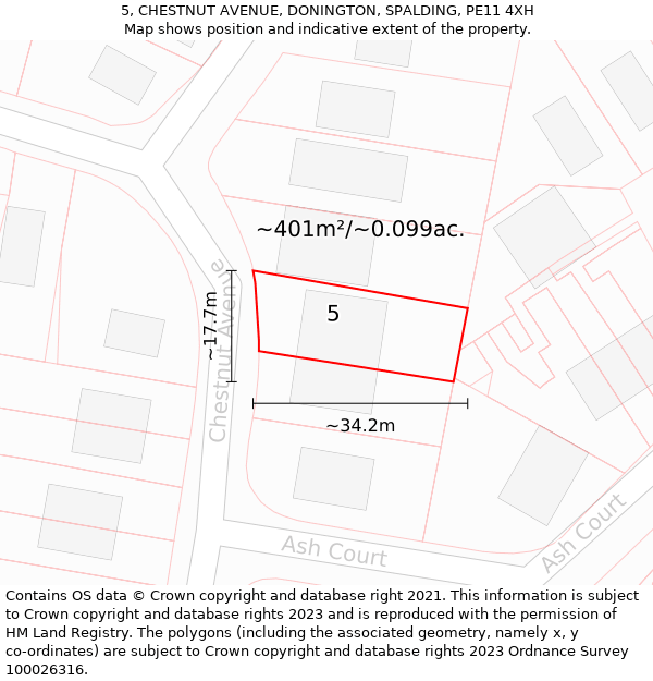 5, CHESTNUT AVENUE, DONINGTON, SPALDING, PE11 4XH: Plot and title map