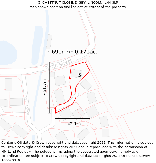 5, CHESTNUT CLOSE, DIGBY, LINCOLN, LN4 3LP: Plot and title map