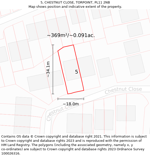 5, CHESTNUT CLOSE, TORPOINT, PL11 2NB: Plot and title map