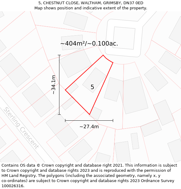 5, CHESTNUT CLOSE, WALTHAM, GRIMSBY, DN37 0ED: Plot and title map