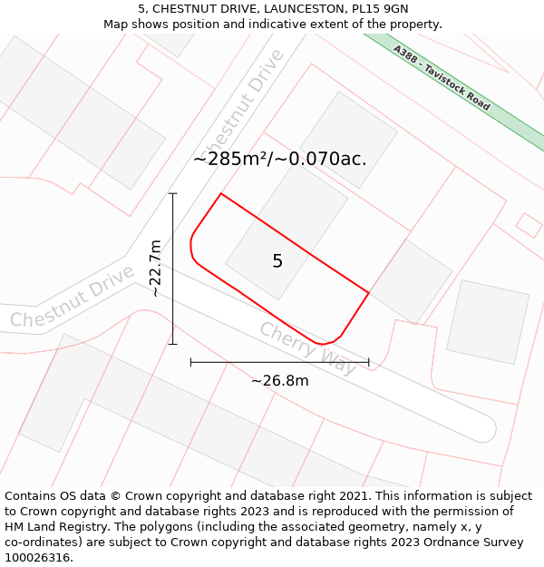 5, CHESTNUT DRIVE, LAUNCESTON, PL15 9GN: Plot and title map