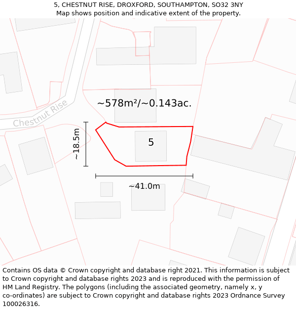 5, CHESTNUT RISE, DROXFORD, SOUTHAMPTON, SO32 3NY: Plot and title map