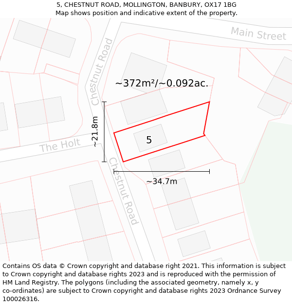 5, CHESTNUT ROAD, MOLLINGTON, BANBURY, OX17 1BG: Plot and title map