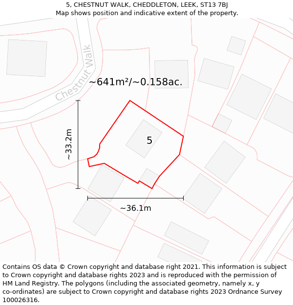 5, CHESTNUT WALK, CHEDDLETON, LEEK, ST13 7BJ: Plot and title map