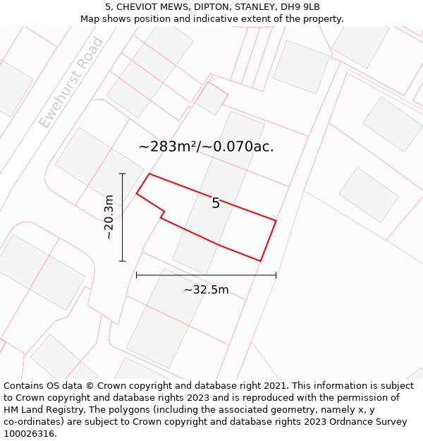 5, CHEVIOT MEWS, DIPTON, STANLEY, DH9 9LB: Plot and title map