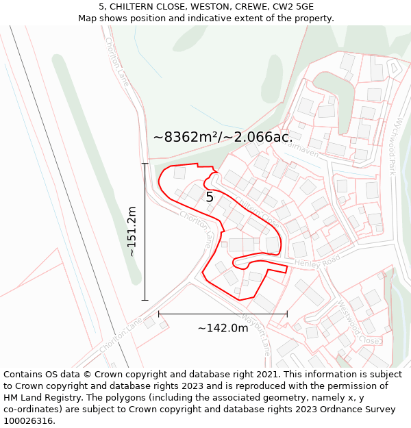 5, CHILTERN CLOSE, WESTON, CREWE, CW2 5GE: Plot and title map