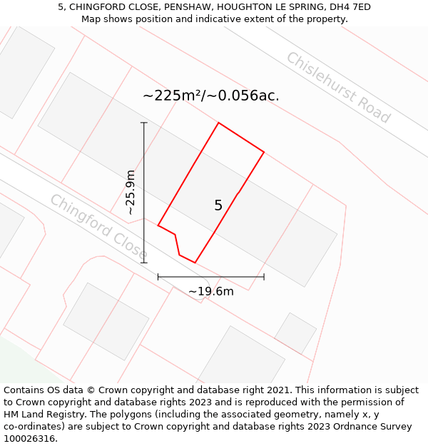 5, CHINGFORD CLOSE, PENSHAW, HOUGHTON LE SPRING, DH4 7ED: Plot and title map