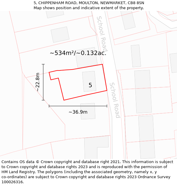 5, CHIPPENHAM ROAD, MOULTON, NEWMARKET, CB8 8SN: Plot and title map