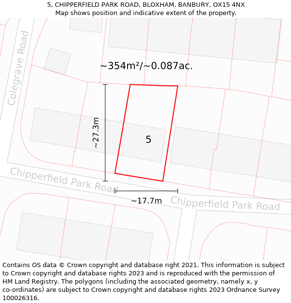 5, CHIPPERFIELD PARK ROAD, BLOXHAM, BANBURY, OX15 4NX: Plot and title map