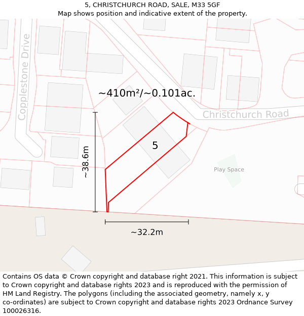 5, CHRISTCHURCH ROAD, SALE, M33 5GF: Plot and title map