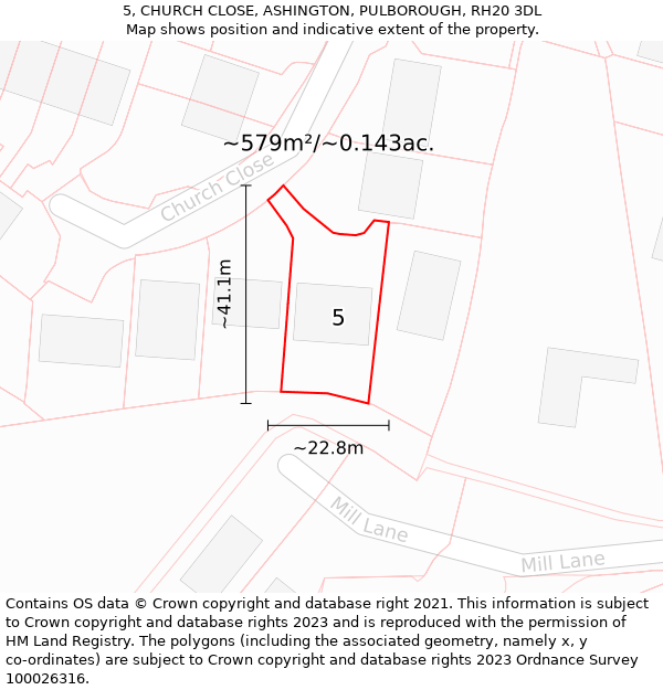 5, CHURCH CLOSE, ASHINGTON, PULBOROUGH, RH20 3DL: Plot and title map