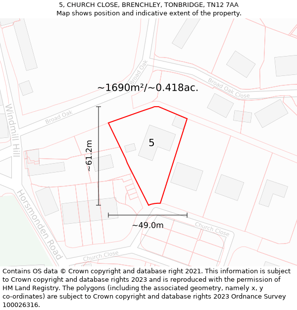 5, CHURCH CLOSE, BRENCHLEY, TONBRIDGE, TN12 7AA: Plot and title map