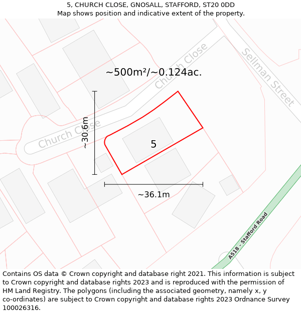 5, CHURCH CLOSE, GNOSALL, STAFFORD, ST20 0DD: Plot and title map