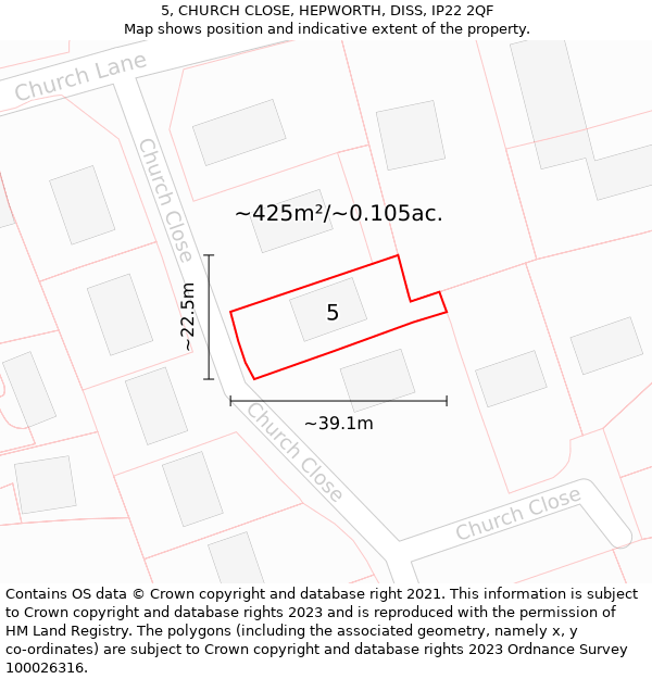 5, CHURCH CLOSE, HEPWORTH, DISS, IP22 2QF: Plot and title map