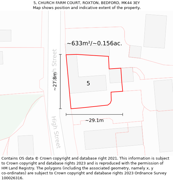 5, CHURCH FARM COURT, ROXTON, BEDFORD, MK44 3EY: Plot and title map