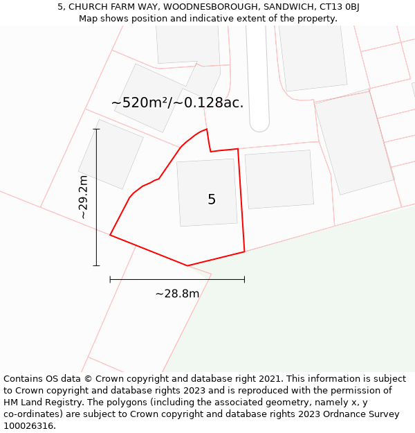 5, CHURCH FARM WAY, WOODNESBOROUGH, SANDWICH, CT13 0BJ: Plot and title map