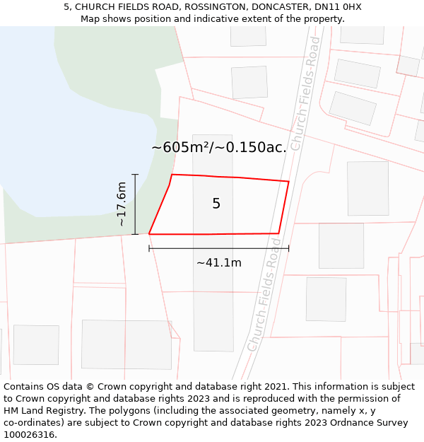 5, CHURCH FIELDS ROAD, ROSSINGTON, DONCASTER, DN11 0HX: Plot and title map