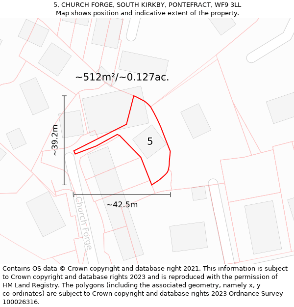 5, CHURCH FORGE, SOUTH KIRKBY, PONTEFRACT, WF9 3LL: Plot and title map