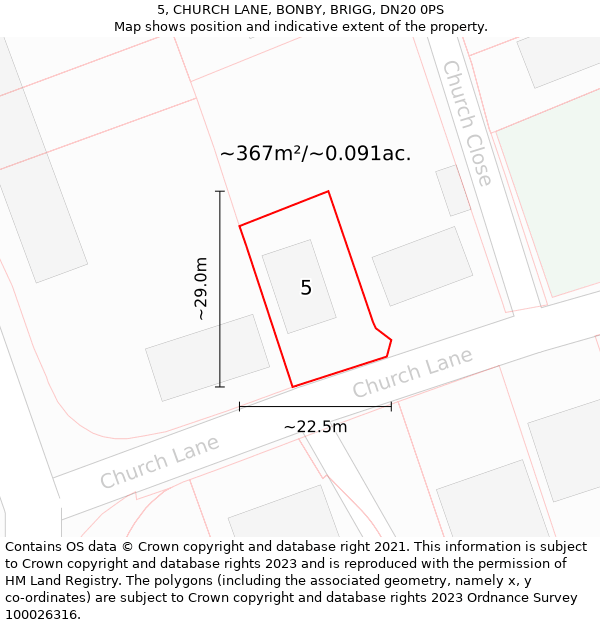 5, CHURCH LANE, BONBY, BRIGG, DN20 0PS: Plot and title map