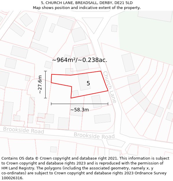 5, CHURCH LANE, BREADSALL, DERBY, DE21 5LD: Plot and title map