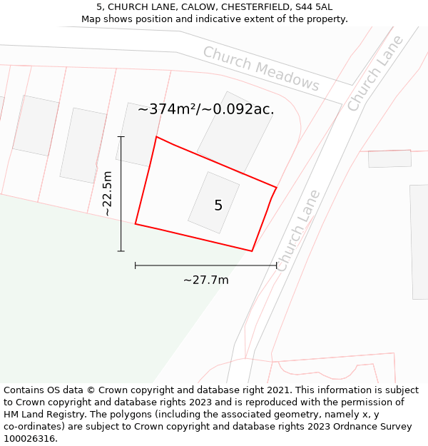 5, CHURCH LANE, CALOW, CHESTERFIELD, S44 5AL: Plot and title map
