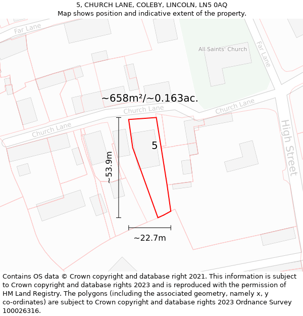 5, CHURCH LANE, COLEBY, LINCOLN, LN5 0AQ: Plot and title map