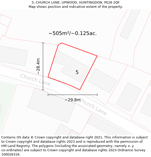 5, CHURCH LANE, UPWOOD, HUNTINGDON, PE26 2QF: Plot and title map