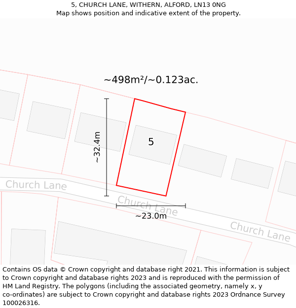 5, CHURCH LANE, WITHERN, ALFORD, LN13 0NG: Plot and title map