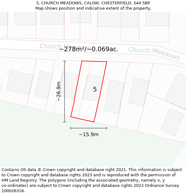 5, CHURCH MEADOWS, CALOW, CHESTERFIELD, S44 5BP: Plot and title map