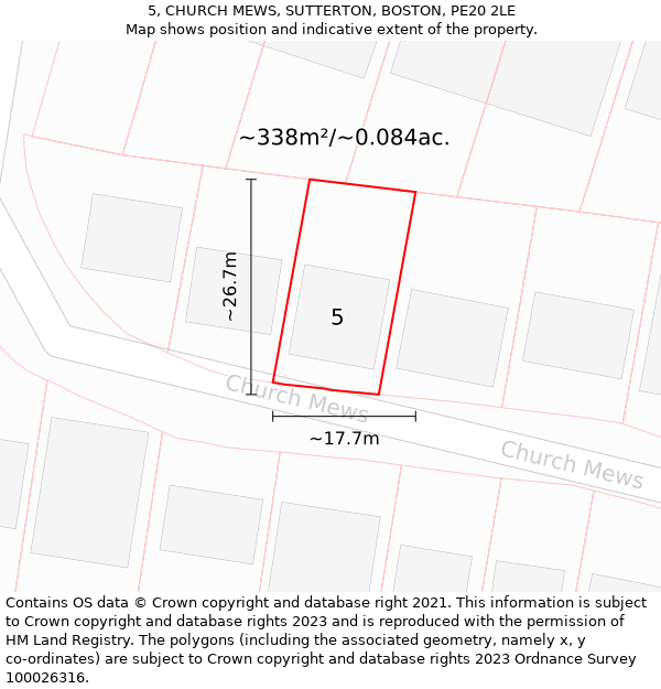 5, CHURCH MEWS, SUTTERTON, BOSTON, PE20 2LE: Plot and title map