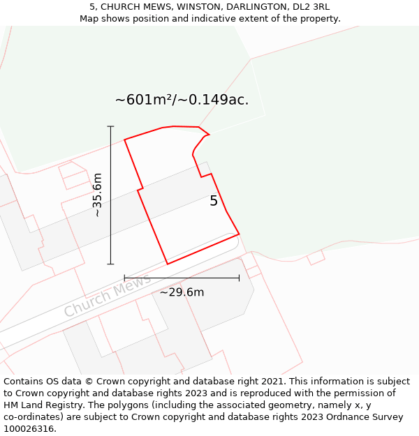 5, CHURCH MEWS, WINSTON, DARLINGTON, DL2 3RL: Plot and title map