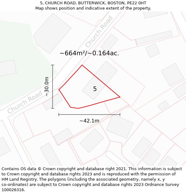 5, CHURCH ROAD, BUTTERWICK, BOSTON, PE22 0HT: Plot and title map