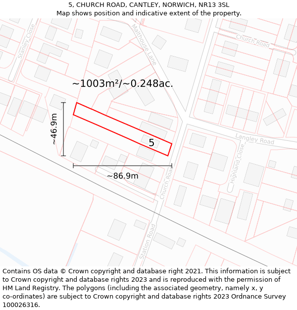 5, CHURCH ROAD, CANTLEY, NORWICH, NR13 3SL: Plot and title map
